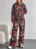 Europe, America Autumn and Winter 1116 Casual Retro Flower Long-sleeved Suit Women's Hooded Sweater Trousers Two-piece Set
