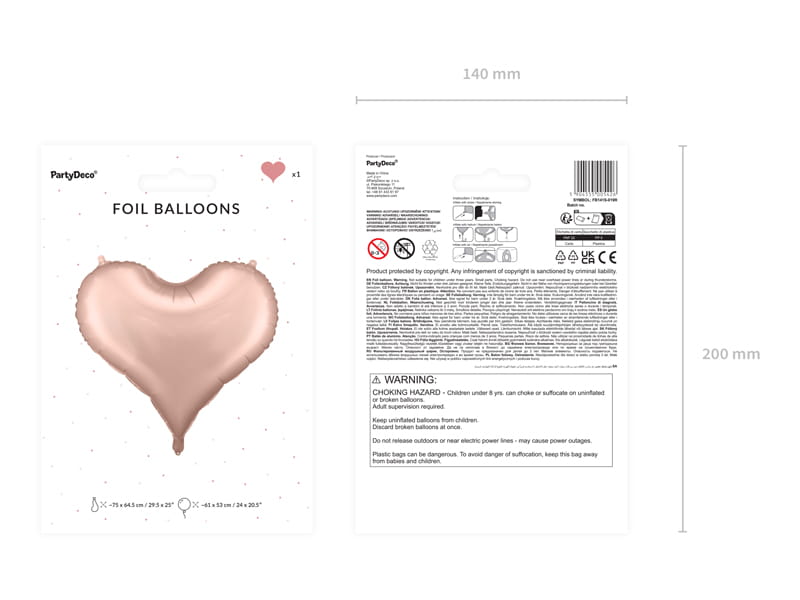 PartyDeco HEART Foil Balloon 75x64.5 Rose Gold