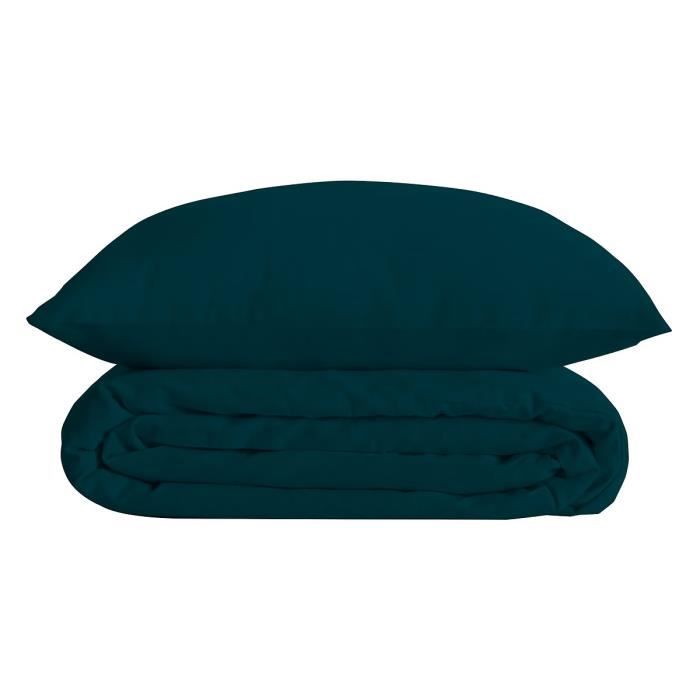 Housse de couette - Uni - Bleu - 220 x 240 cm - 100% Percale de coton - 2 taies incluses