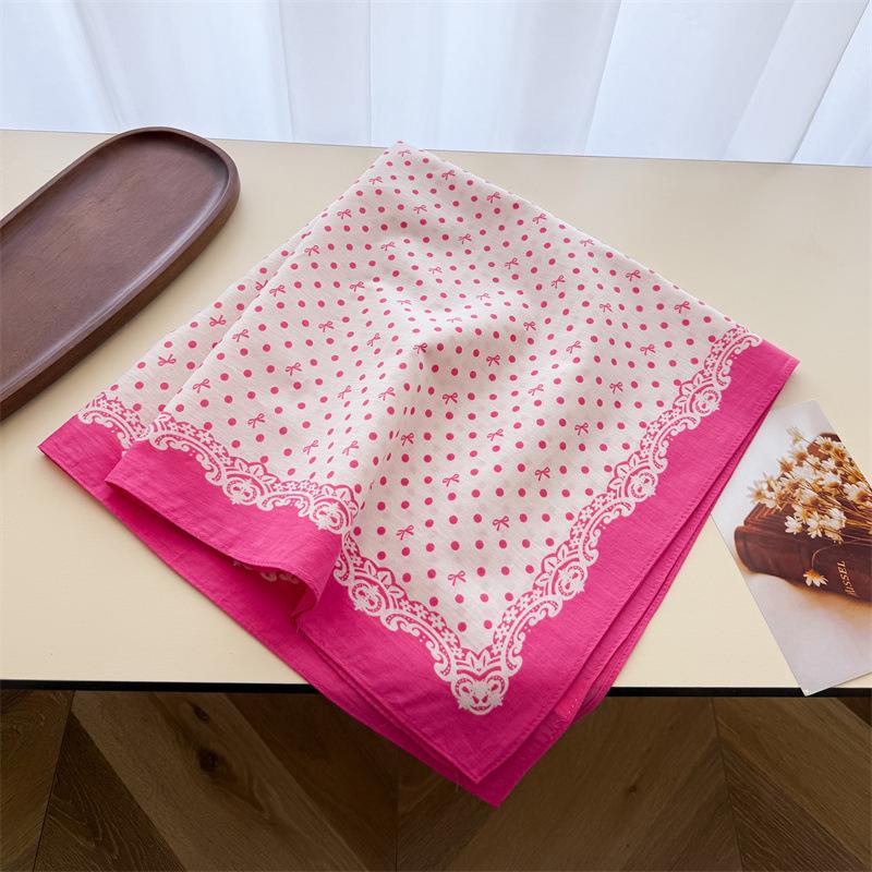 French Polka Dot Premium Pure Cotton Small Square Scarf Printed Women's Silk Scarf Shawl Sunscreen Decorative Scarf Scarf Headscarf