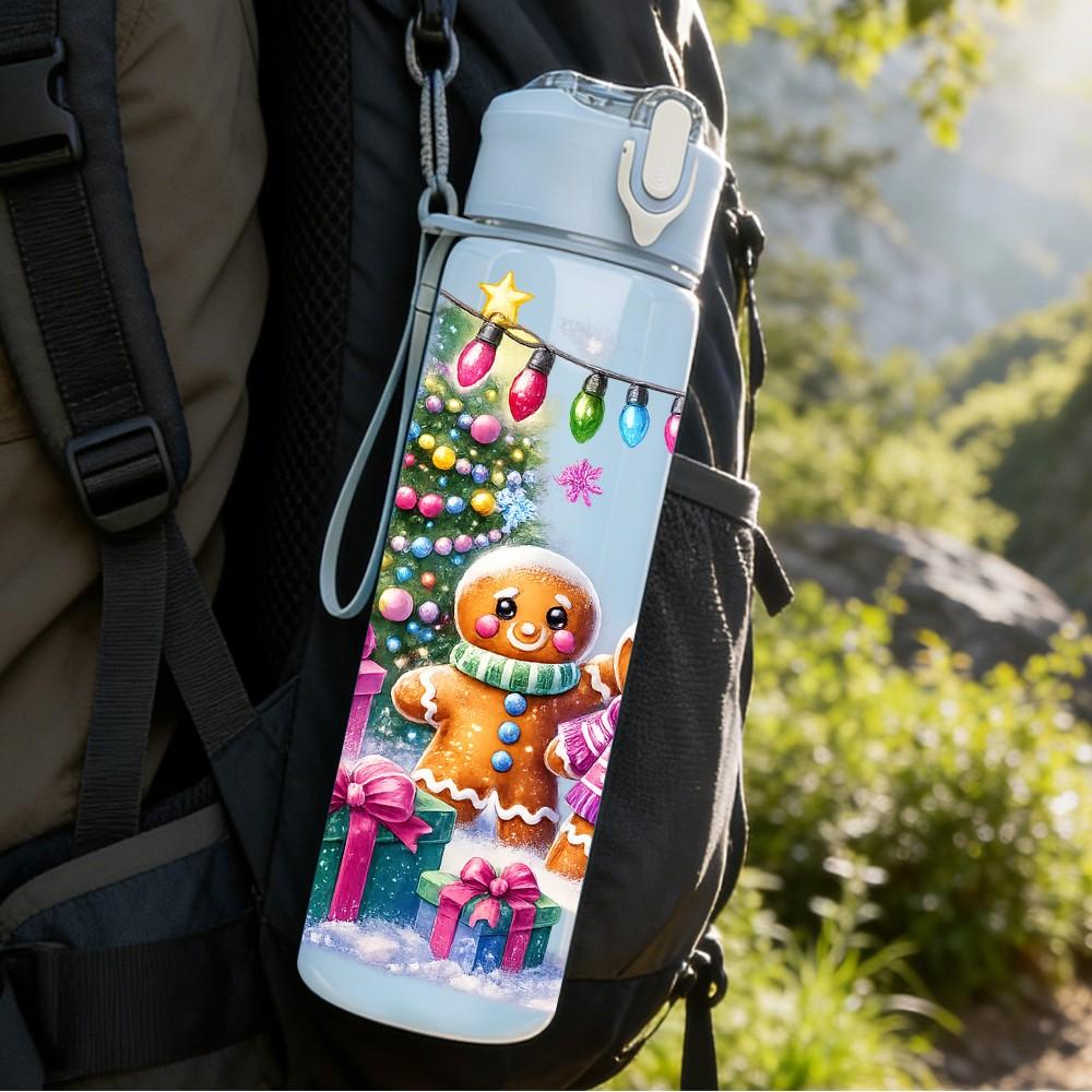 1PC Christmas Gnome Colorful Party Print 750ml Color Plastic Sports Water Bottle Leakproof Flip Straw Lid Suitable for Sports Office Home Use