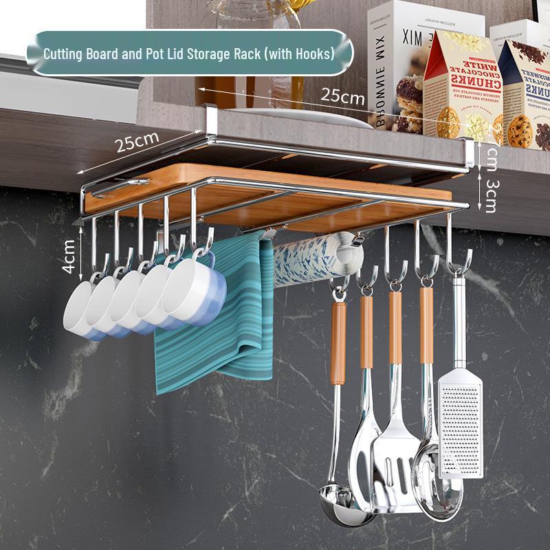 

Кухонный органайзер из нержавеющей стали: Подставка для крышек и разделочных досок с многофункциональной полкой для шкафа или офисного стола.