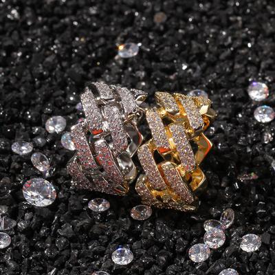 Micro-set Zircon Men's Hot Sale 2 Rows of Diamonds Electroplated Real Gold Hip-hop Cuban Ring