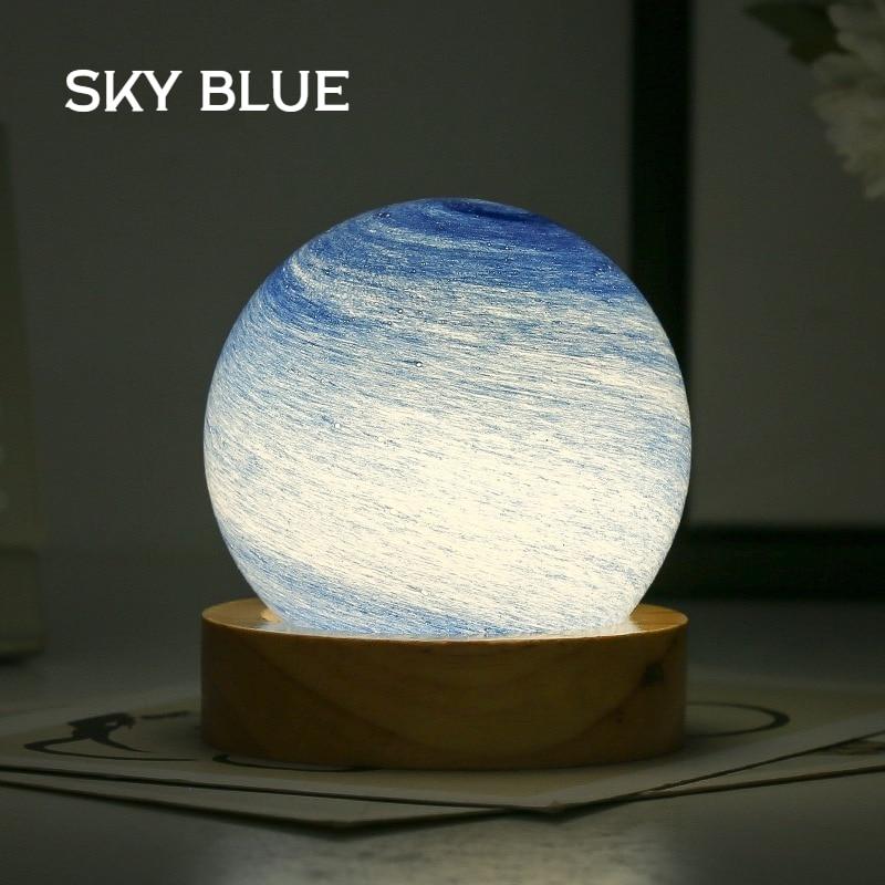 3D Mond Glaslampe USB-betrieben Planet Mini Nachtlicht Mit Holzständer Für Kinder Mädchen Jungen Freunde Geburtstag Weihnachtsgeschenke