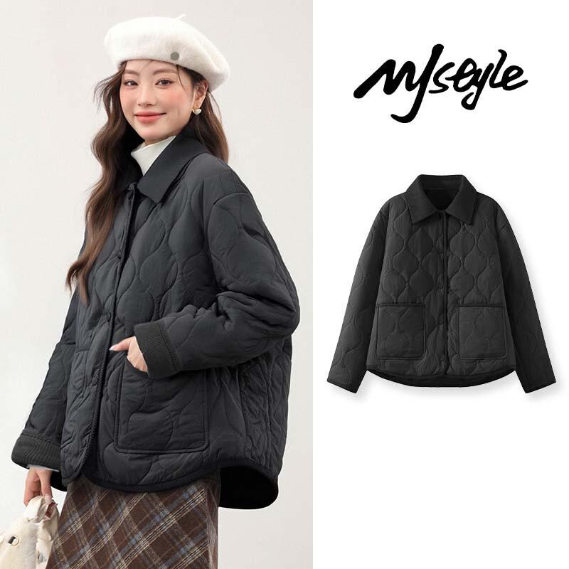 MJ STYLE Women's Color-Block Lapel Quilted Jacket