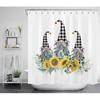 LB Sunflower Gnomes Shower Curtain Checkered Plaid Shower Curtains,Spring Floral Plant Botanical Watercolor Green Leaves Bathroom Decoration Hooks