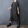 Rochie neagră vintage cu mânecă scurtă, mărimi mari, nouă, pentru femei, casual, largă, lungă, de vară