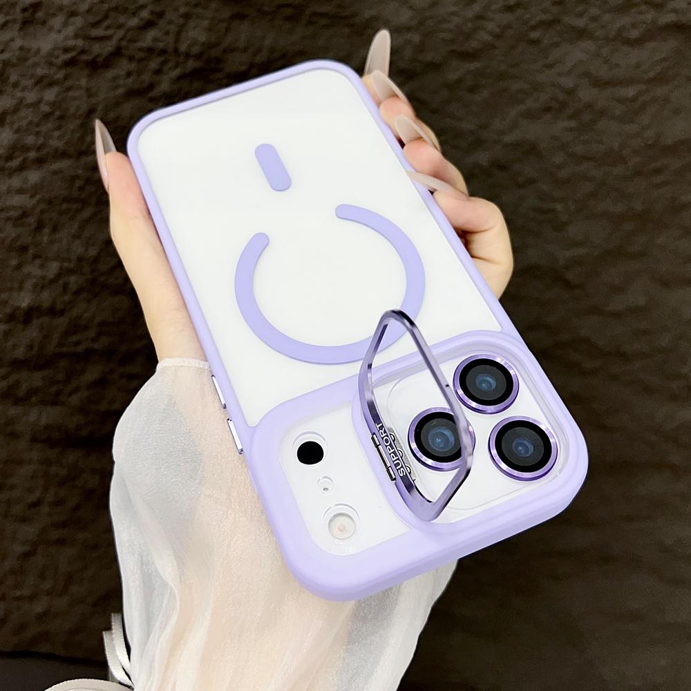 KEYSION Magnetic Transparent Phone Case for MagSafe for iPhone 17 Pro Max 17Air Metal Lens Stand Shockproof Lens Protector Cover
