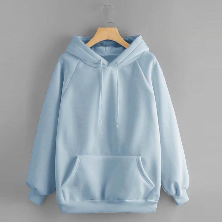 Casual Hooded Pullover Sweatshirt Women Long Sleeve Pocket Solid Color S синий