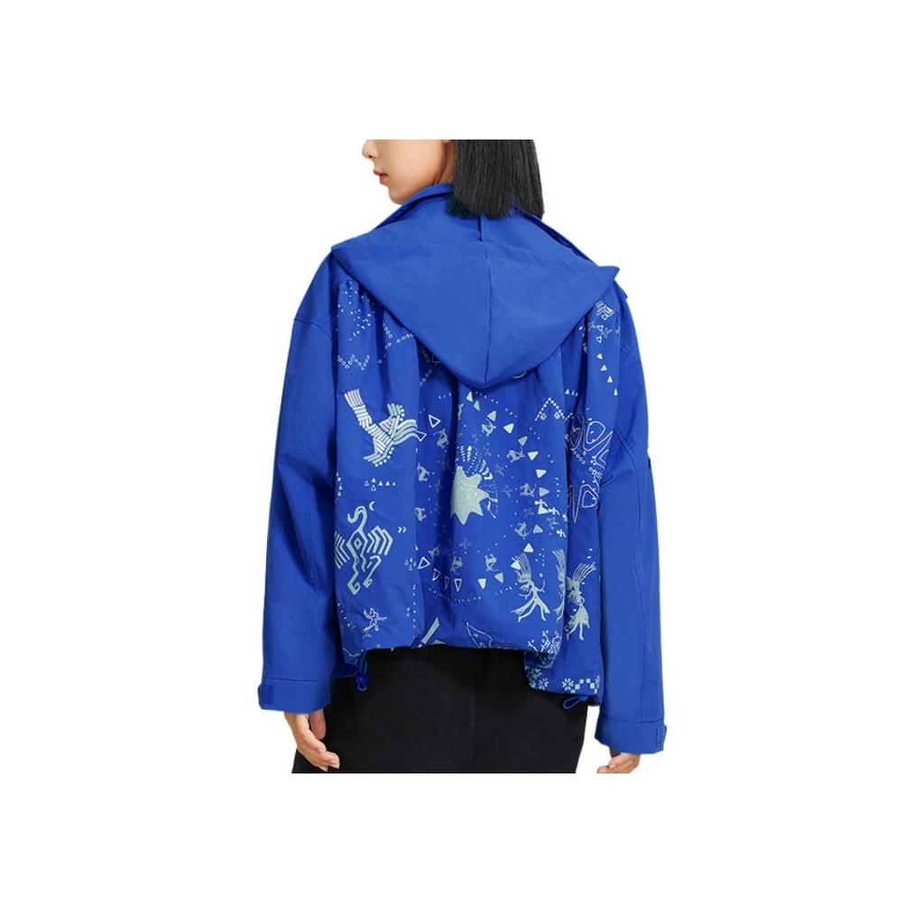 Li Ning Fun Pattern Printed Zipper Hooded Jacket Women Jackets Blue AFDSB42-1
