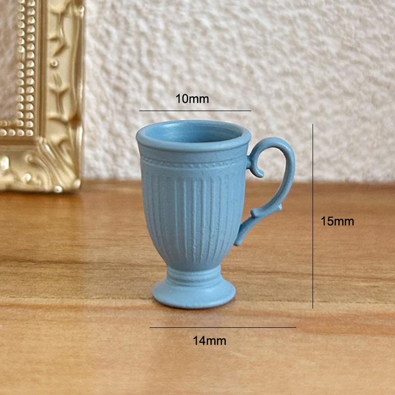 1Pcs Dollhouse French Retro Mini High Foot Relief Mark Coffee Cup With Handle Miniature Scene Decoration High End Stemmed Mugs