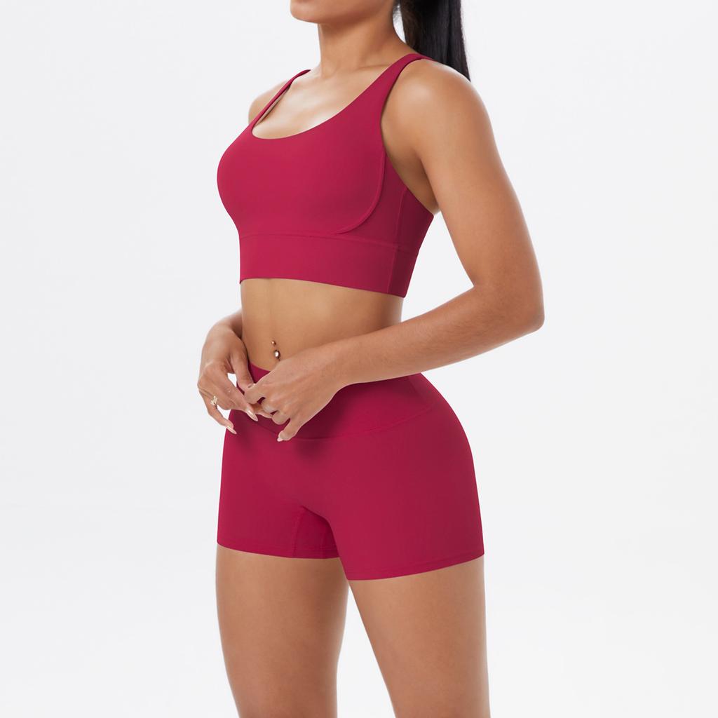Nude Brushed Cross Back Bra, Casual Sports, Hip Lifting Shorts, Fitness Yoga Suit Two-piece Set