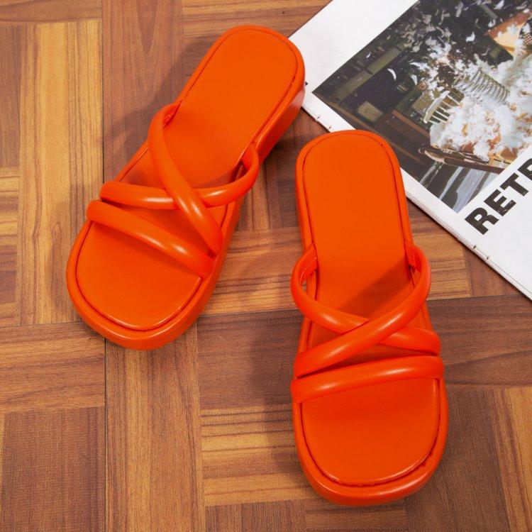 

Летние сандалии с перекрестными ремешками, тапочки на толстой подошве, женская верхняя одежда, легкие пляжные сандалии с квадратным носком 39 оранжево-красный