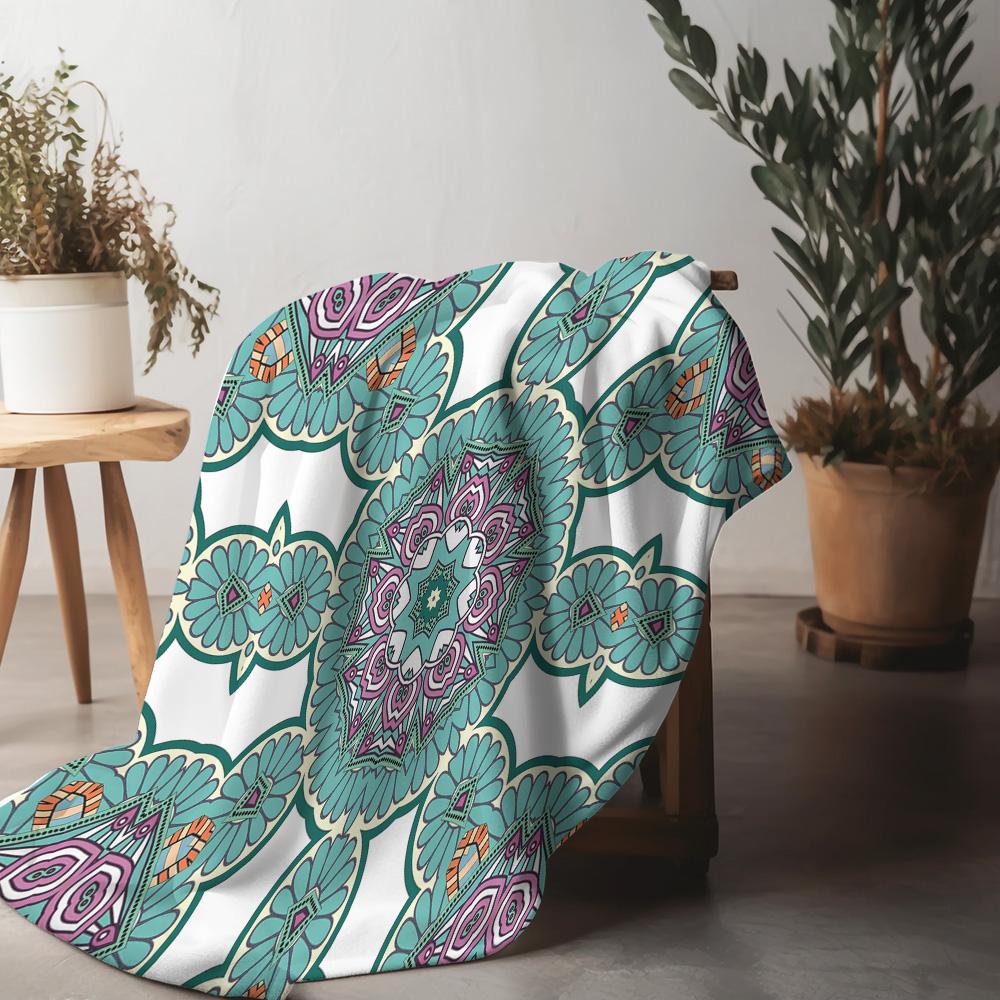 Boho Floral Pattern Blanket Geometric Print Throw Blanket Decorative Quilt Bedspread For Sofa Couch Living Room Bedroom