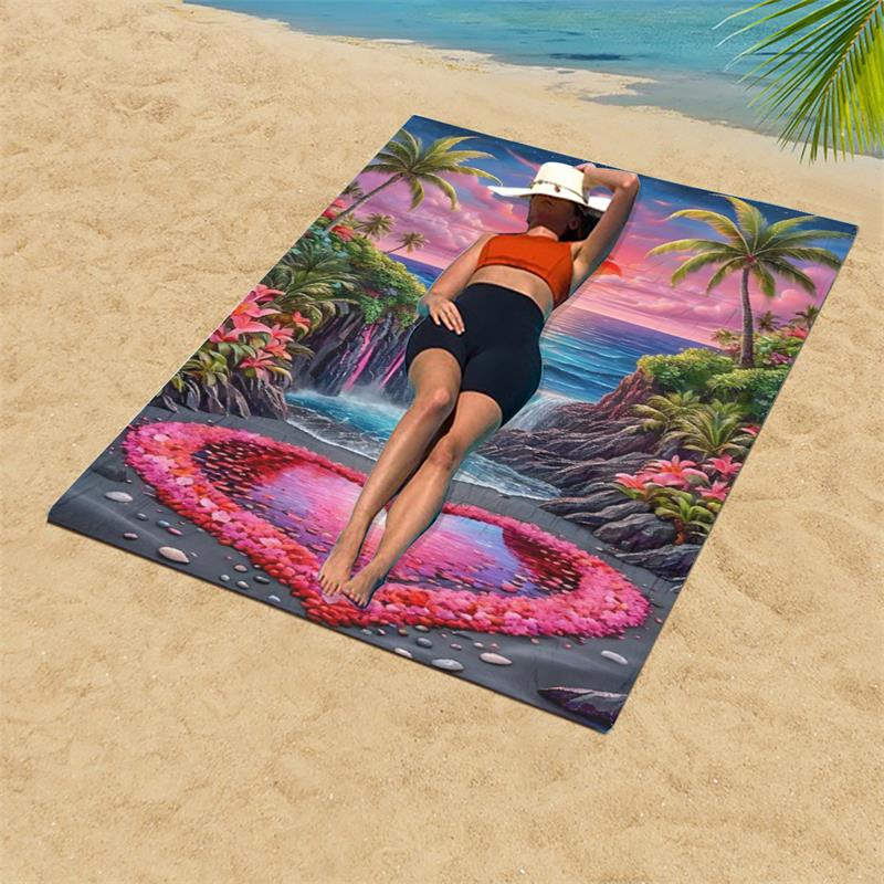 1PC  Aesthetic Ocean Heart Waterfall Beach Towel, Large Quick Dry Towel for Vacation
