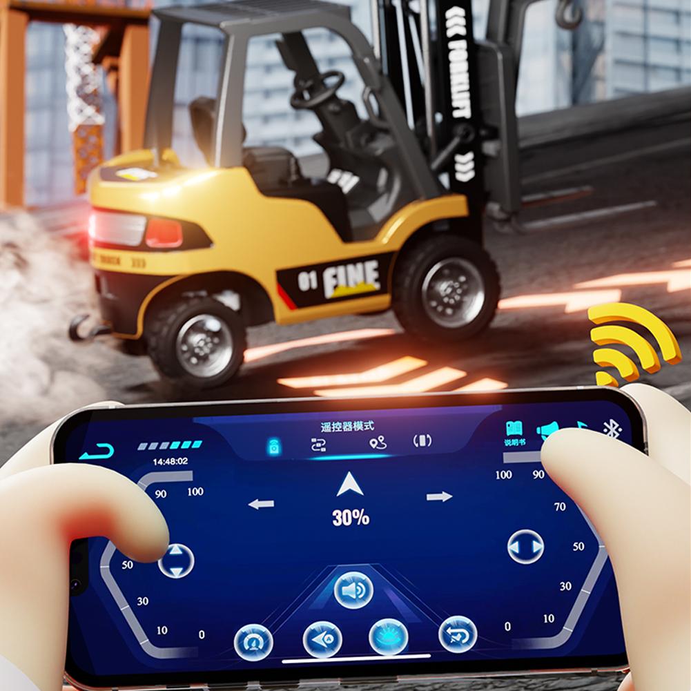 Super Mini Rc Car Forklift 1:64 Desktop Mini Alloy Bluetooth Remote Control Engineering Vehicle Sound Emulation Children'S Toys