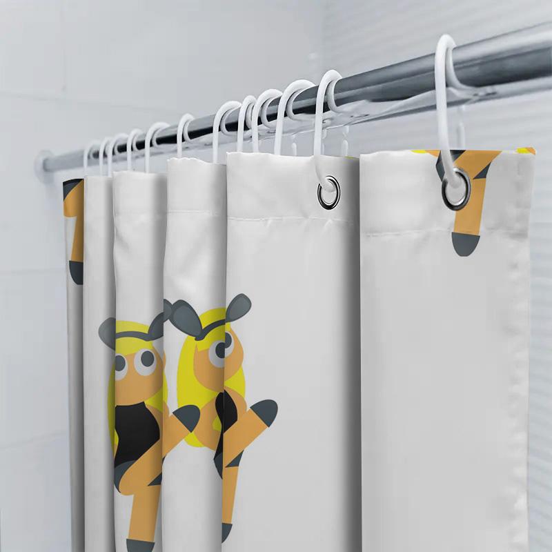 Adorable Cartoon Yellow Bee Family Shower Curtain Set Waterproof Fabric Print For Bath Decorations