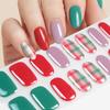 16 Tips Mini Flower Semi-Cured UV Gel French Style Dark Red Self Adhesive Nail Stickers Wraps