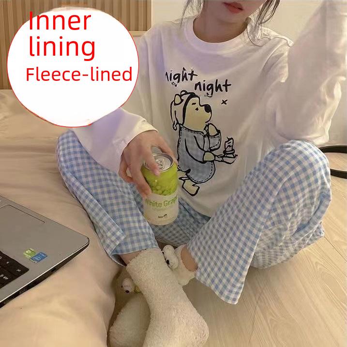 Women's Warm Fleece Straight-Leg Pajamas: Autumn/Winter Casual Pants for Walking & Outdoor Wear
