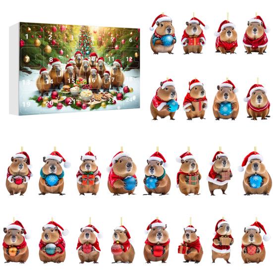 Capybara Advent Calendar Christmas 2D Capybara Decorations 24 Day Countdown To Christmas Calendar for Tree Car Wall Home Festive Holiday Decor
