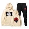 Mangaportrait Men Hoodie & Jogger Set, B&W Anime Face Art and Red Circle Back Print, Thick Fleece Two Piece Outfit for Anime Street Sports