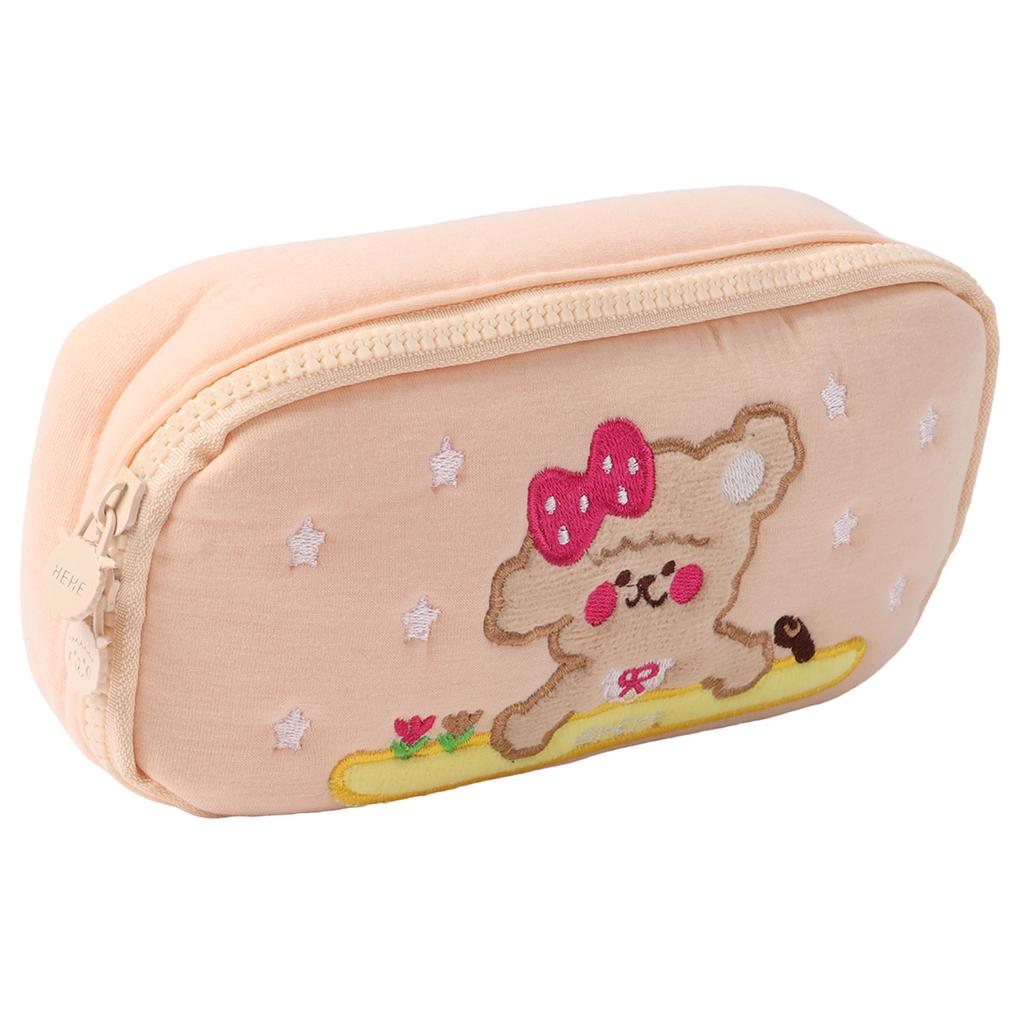 Pencil Bag Cotton Cute Puppy Pattern Large Capacity Cartoon Pencil Pouch for Students Beige