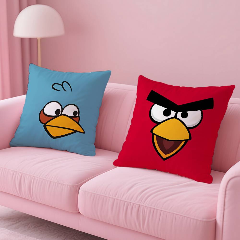 Animation A-A-Angry Birds Cartoon Pillow Case Anti-Dustmite Pillowcase Invisible Zipper Silky Short Plush Sofa Cushion Cover