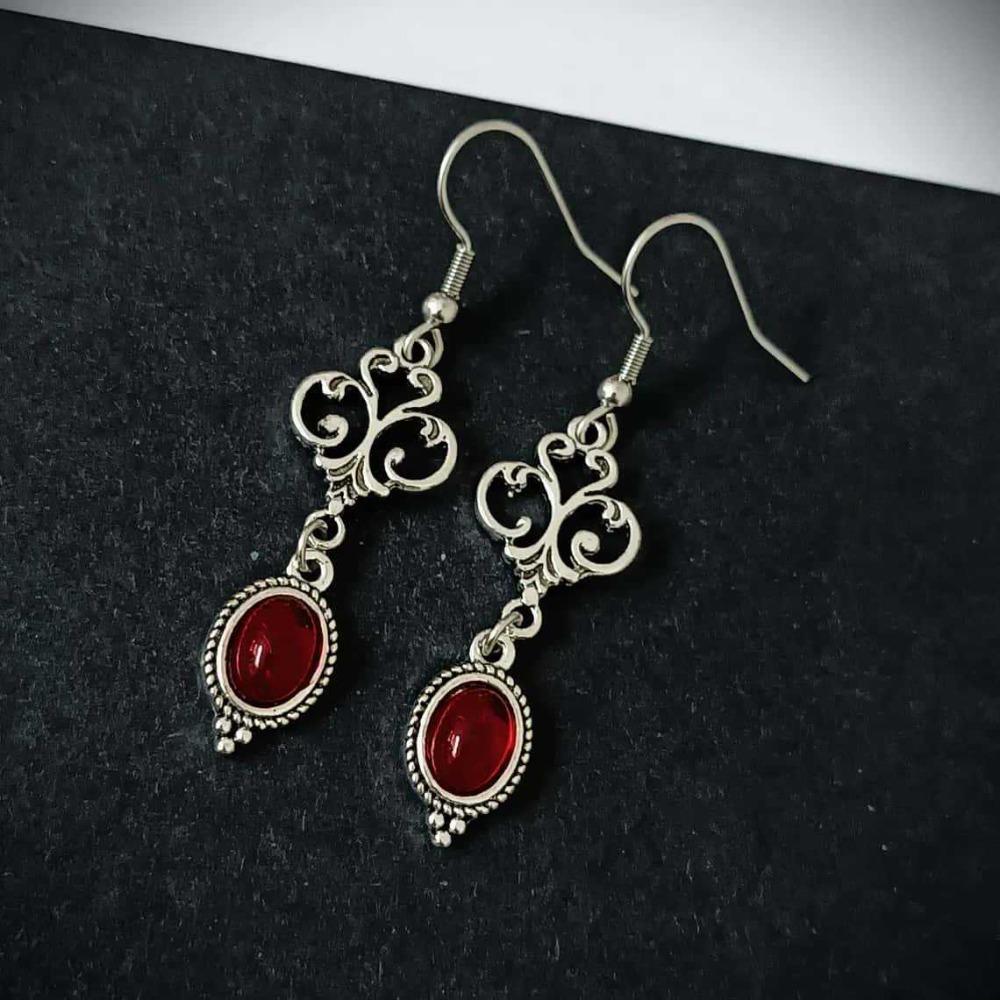 Charm Gothic Oval-shaped Blood Red Glass Crystal Pendant Dangle Earring for Women Halloween Party Vampire Bride Y2K Jewelry Gift