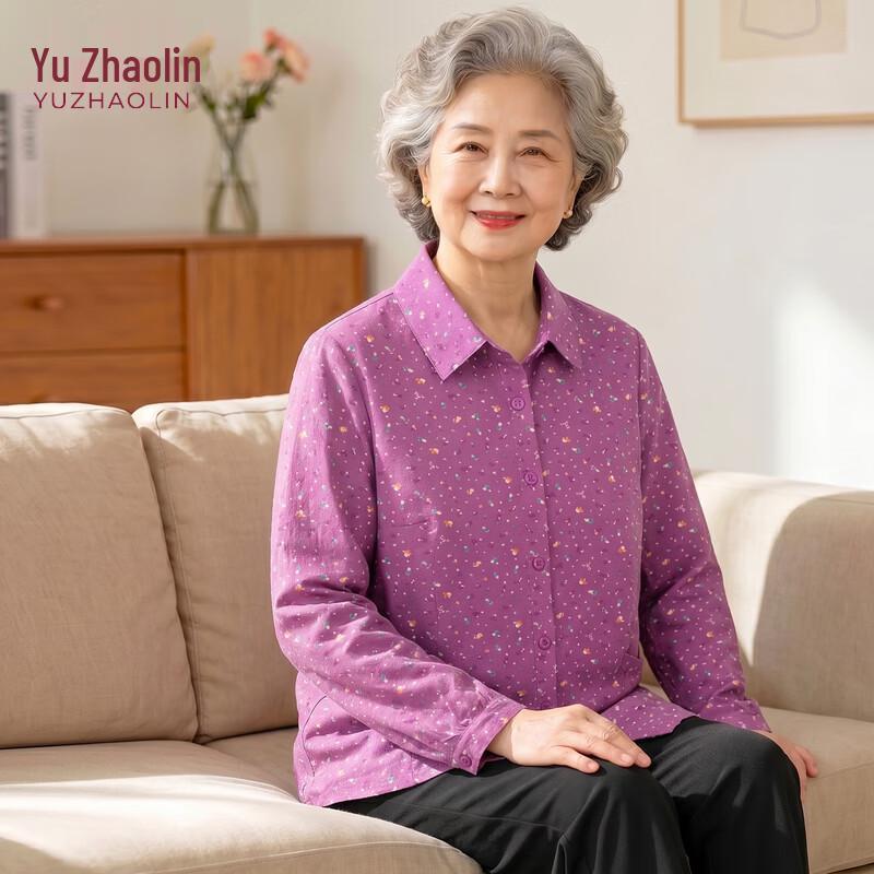 YUZHAOLIN Women s Floral Pure Cotton Long-Sleeve Shirt XL