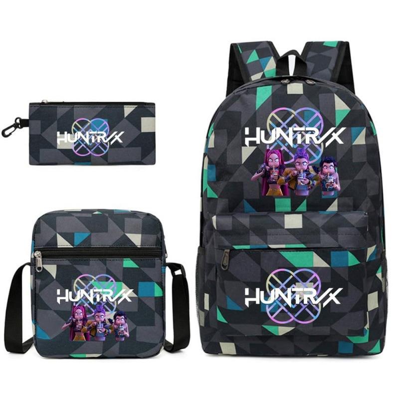 Large Capacity Schoolbag with Shoulder Strap; Student Three-piece Pencil Case Set