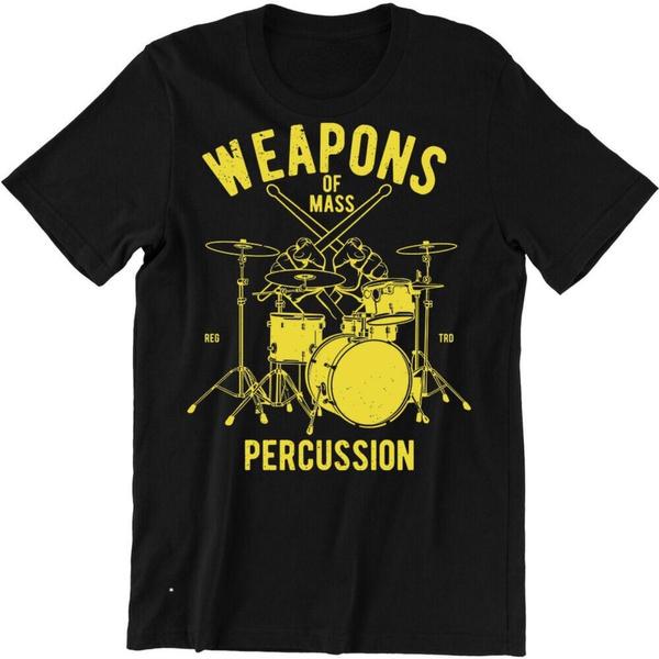 Funny Weapons of Mass Percussion Crew Neck Graphic Tees Retro Drummer Joke Music T-shirt S разноцветный
