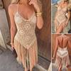 Europæisk & Amerikansk Rygløs Håndstrikket Kvast Bikini Crop Top