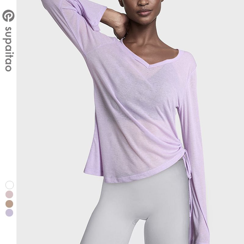 

Non-Exchangeable Non-Returnable] Yoga Clothes with Chest Pad Long Sleeves Slightly Transparent Women s Running T-shirt Workout Top Sports Blouse Wind Chime purple L