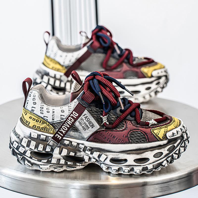 Trendy new platform-soled sports trendy shoes breathable mesh casual dad shoes retro style polishing old tire shoes men
