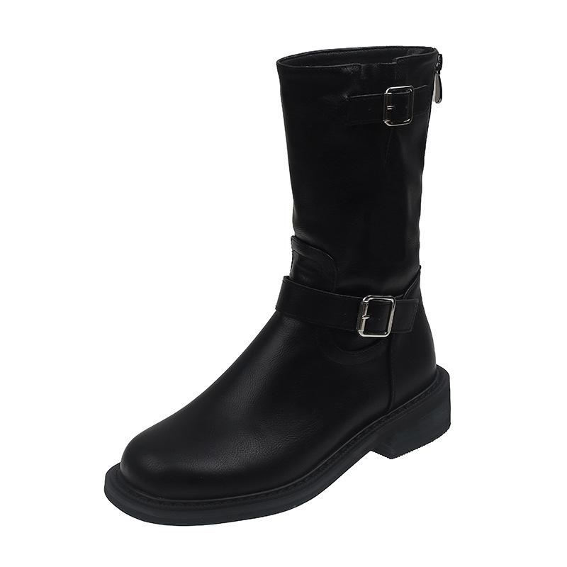 Hongtong Free and Easy Spice Girls~ Coarse Heel Fashion Boots Women's 2025 Autumn Maillard Wind Mid-tube Western Boots Martin Boots Women