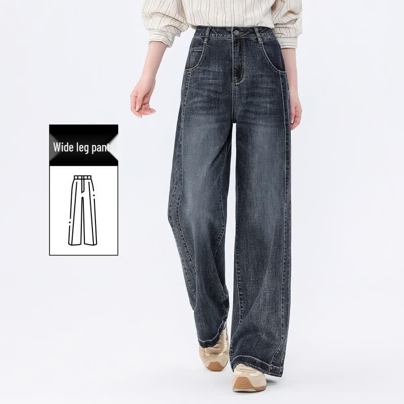 JEEP Women's Thickened Loose High-Waist Straight Leg Jeans