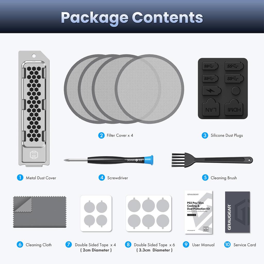 GRAUGEAR PS5 Cooling and Dustproof Kit for PS5 Includes SSD Heatsink Fan Dust and Connector Caps Prevents Overheating and Dust Compatible with