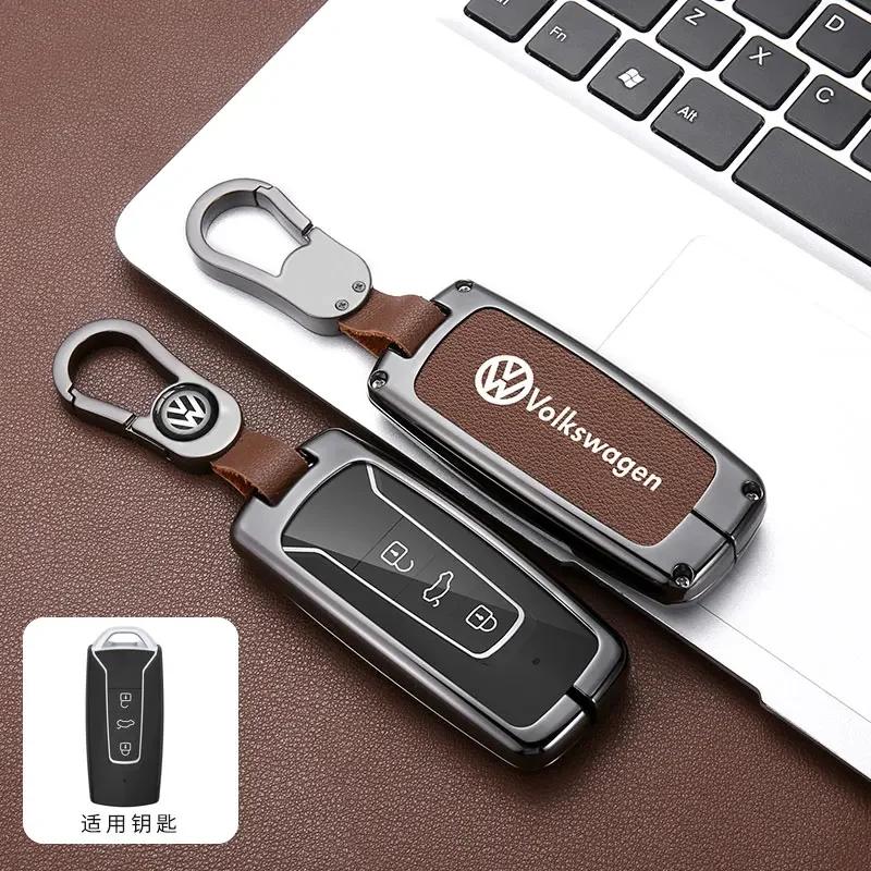 2025 Hot Zinc Alloy Leather Car Key Case Cover Protector Shell Fob for Vw Volkswagen Touareg 2019 2020 2021 2022 Keychain Access