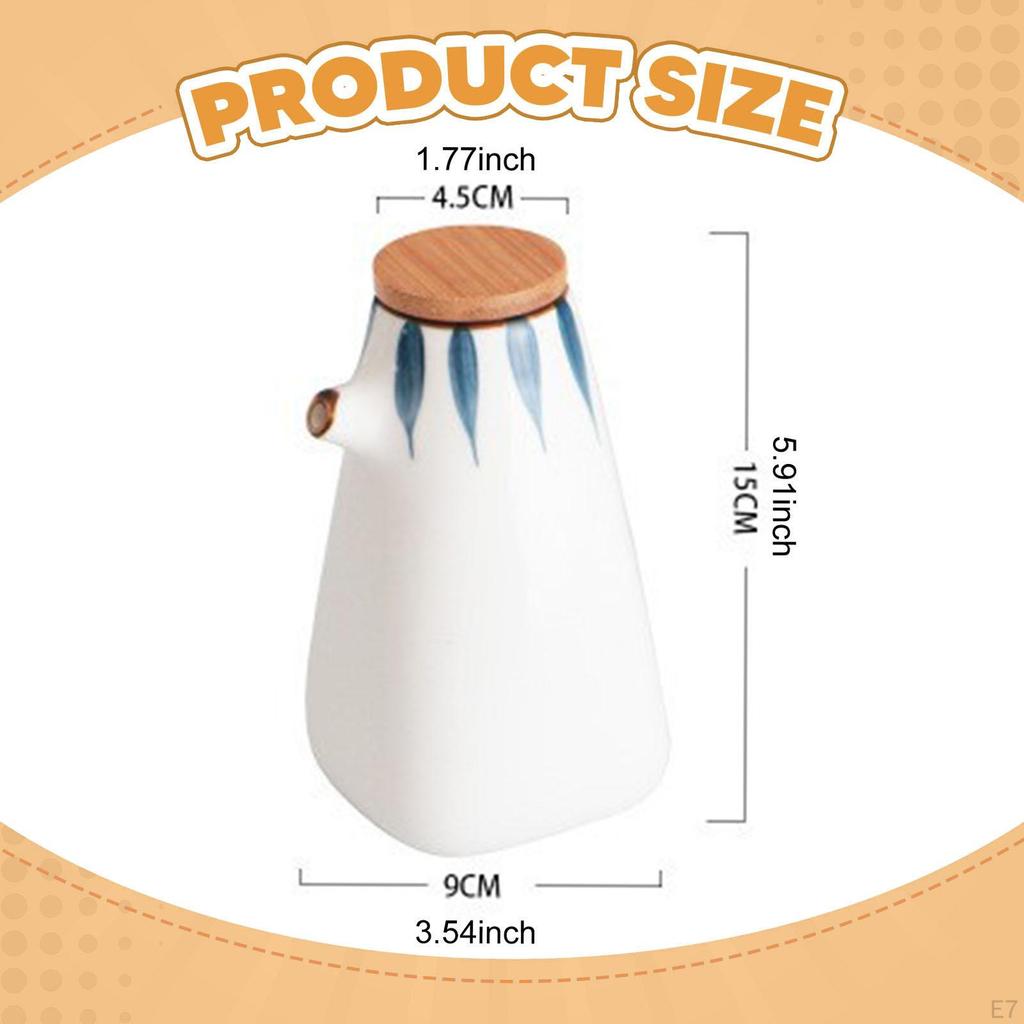 Ceramic Oil Dispenser Bottle for Home Kitchen Restaurant 220ml Chinese Pourer Cruet with Wooden Lid