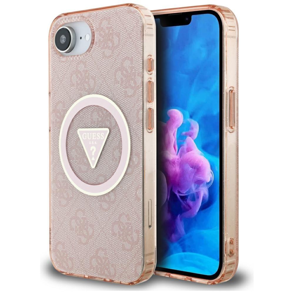 Guess IML Metal Glitter 4G Circle Triangle MagSafe case for iPhone 16e / 17e pink