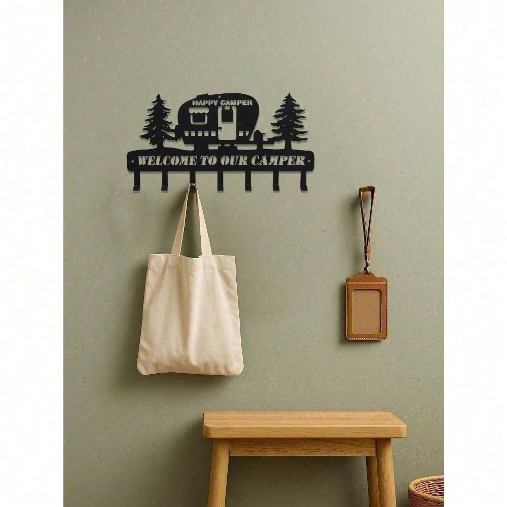 Happy Camper RV Metal Key Holder, Welcome To Our Camper Wall Hook