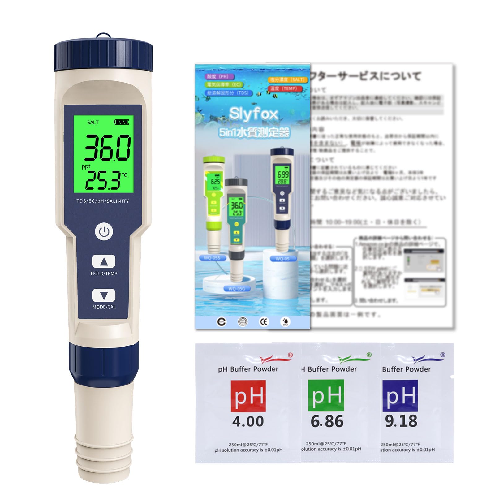 

Slyfox Water Quality Meter for Aquaculture 5 in 1 Meter Upgraded Electrode Highly PPM Inspection Salinity Meter Automatic Temperature Compensation Low