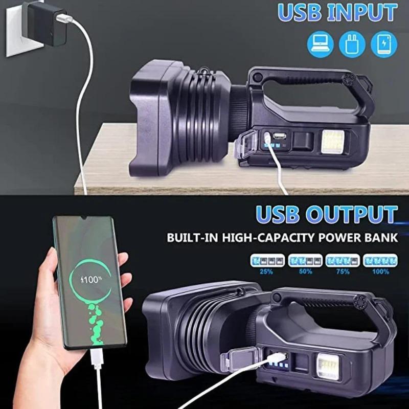 36W High-Power Strong Lumens Searchlight Type-C Rechargeable LED Spot Light 10 Modes Super Bright Outdoor Waterproof Dual Light Source P50 Flashlight