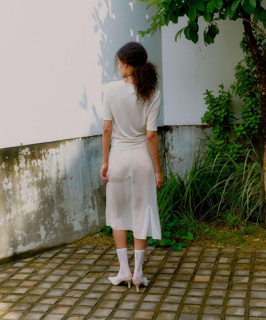 Probo Asymmetrical See-Through Skirt / Light Beige