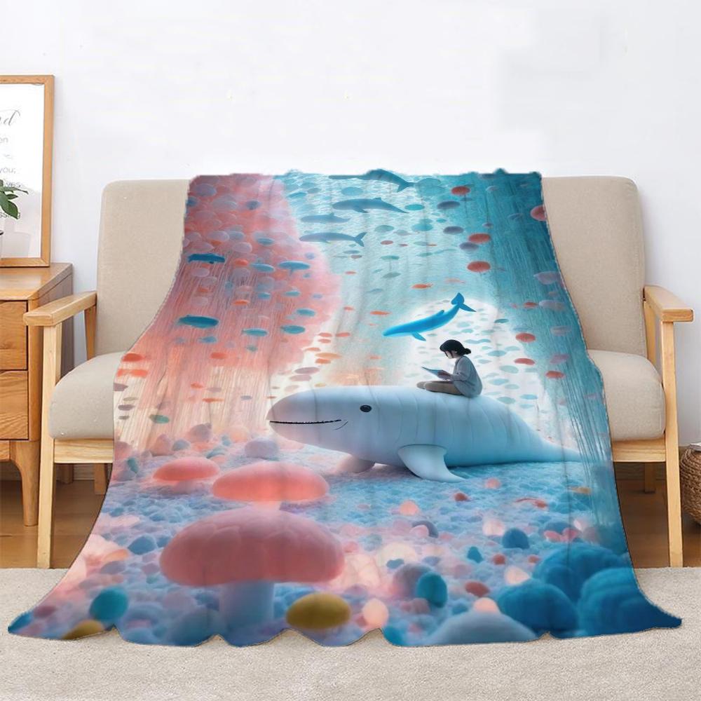 The Whale At the Bottom of the Sea Fluffy Soft Blankets Sofa Decoration Bed Blanket 150cm X 200cm Home Interior Beach Towel Knee