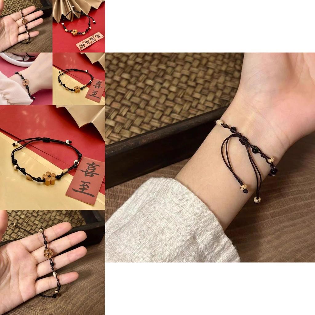 Elegant Handmade Floral Bracelet For Women Featuring Natural Stone And Wood Elements