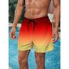 Men's Beach Shorts Gradient Color Block Drawstring Summer Men's Swim Trunks Elastic Waist 3D Print  Breathable Short Streetwear