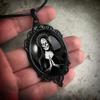 Geometric Gothic Black Glass Pendant Necklace With Alloy Chain For Unisex Fashion