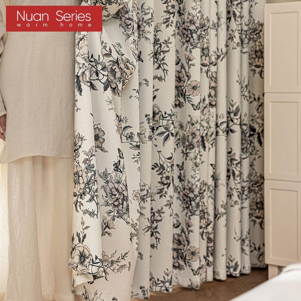 1PC Nuan Series French Retro Blackout Curtains with Butterfly Floral Print Thick Curtains for Bedroom Living Room Window for Home Decor