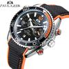 PAULAREIS Masculino Automático Auto Vento Mecânico Pulseira de Borracha de Lona Laranja Azul Vermelho Multifuncional Data Mês Relógio